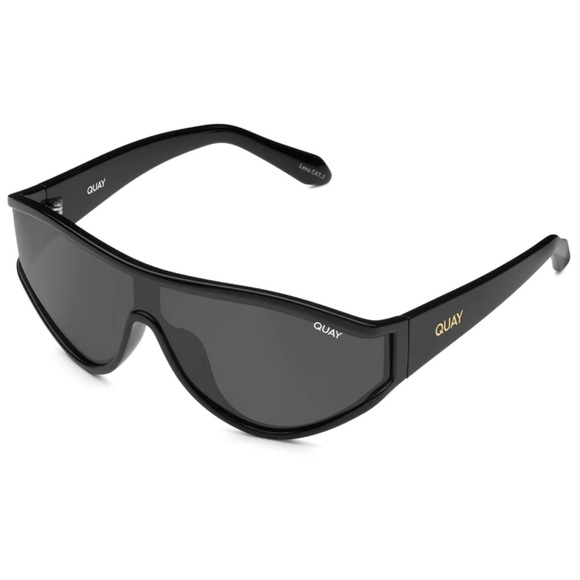 QUAY Secret Set Sunglasses Polarized Black Shield Frame Black Lens Unisex NWT - Picture 3 of 11